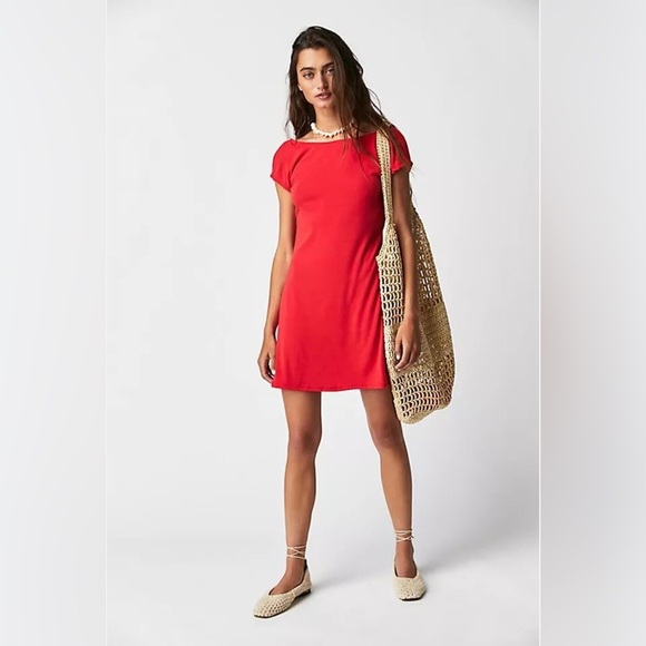 FREE PEOPLE Beach Rosalia Low Open Back Red Mini DRESS Cover up 
Lightweight - Picture 1 of 9